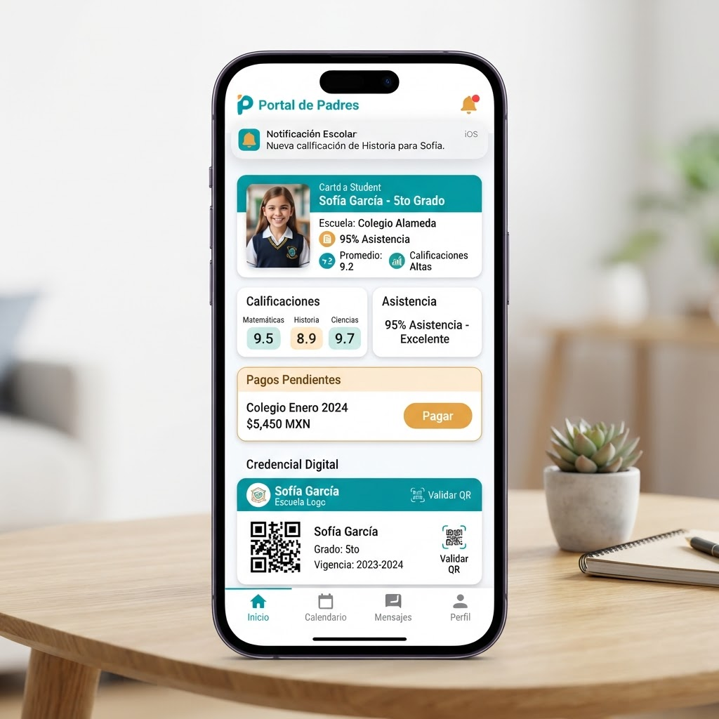 App móvil de Scholaria con portal para profesores y familias